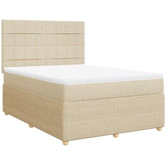 vidaXL Cama Box Spring Con Colch&oacute;n Tela Color Crema 140x190 Cm Vidaxl