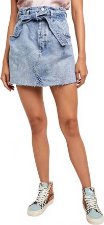 Free People Tie Waist Jean Skirt In Mid Indigo