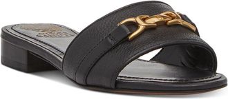 Vince Camuto Womens Vince Camuto Maxine Sandals Black Leather Round Toe Slide GAL1259