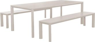 Sweeek Aluminium garden table with 2 beige benches, 8 seats, 200 x 40 x 45 cm