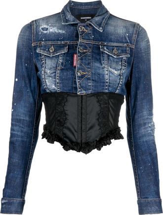Dsquared2 long-sleeve bodice denim jacket - women - Spandex/Elastane/Cotton/Polyester/Polyamide - 36 - Blue