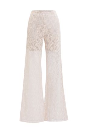 Saiid Kobeisy Ivory Knitted High-Waist Flared-Leg Pants