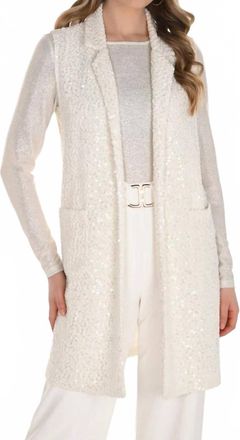 Frank Lyman Design Wendolyn Long Sparkle Vest In Winter White