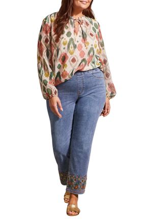 Tribal Puff Sleeve Blouse - Plus In Vine