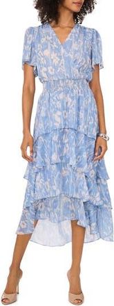 Vince Camuto Floral Tiered Flutter Sleeve Midi Dress in Lake Breeze at Nordstrom Rack, Size X-Large