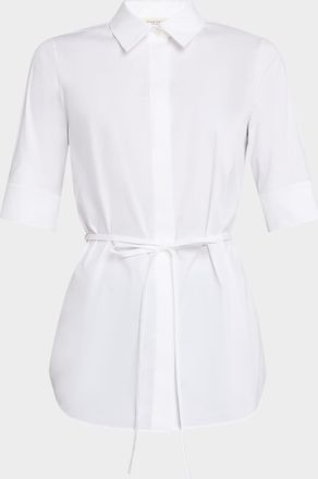 Lafayette 148 New York Elbow-Sleeve Stretch Cotton Shirt