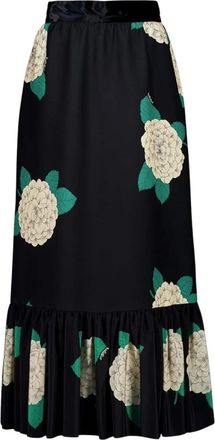 Valentino Garavani Ortensia Print Midi Rok - Dames - Maxi Rokken - Zwart - XS - Rokken