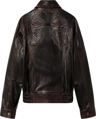 Golden Goose Laser-Cut Floral Embroidery Jacket - Burgundy