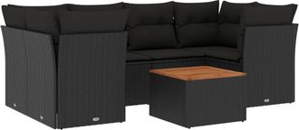 vidaXL Set De Comedor De Jard&iacute;n 7 Pzas Y Cojines Rat&aacute;n Sint&eacute;tico Negro Vidaxl