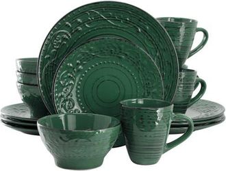 Elama Malibu Sea Glass 16-Piece Dinnerware Set in Dark Green at Nordstrom