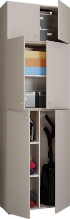 ebuy24 Gabinete De Escoba De Madera Vcm 6 Compartimentos Dimensiones: Al. 223 X An. 70 X T. 39 Cm Gabinete Para El Hogar Armario Multiusos Acoplamiento De Do