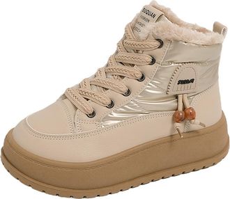 Generic Womens 2025 Winter Snow Boots Ankle Length Faux Fur Lined Booties Waterproof Slip-On Casual Outdoor Shoes(Khaki,6.5 UK)