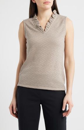 Anne Klein Ruffle Sleeveless Knit Top in Porcini at Nordstrom, Size X-Large