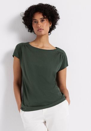 Street One Shirttop STREET ONE, Damen, Gr. 36, gr&uuml;n (mid gr&uuml;n), Jersey, Obermaterial: 50% Baumwolle, 50% Modal, unifarben, regular fit taillenbedeckt, U-Boot-Aus