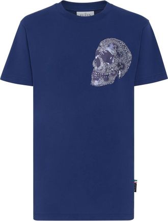 Philipp Plein T-shirt Ronde Hals SS Paisley Skull - Heren - T-shirts - Blauw - 2XL - Katoen - Tops