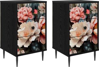 vidaXL Mesa De Noche Borne 2 Uds. Roble Negro 36 X 33 X 61 Cm Vidaxl