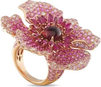 St&eacute;f&egrave;re 18K Rose Gold 0.47ct Diamond, Tourmaline, Pink Sapphire, and Ruby Flower Ring ST03-041726