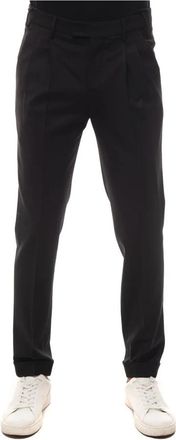 PT01 Gerolde Zoom Geplooide Broek in Wol - Heren - Slim Fit Broeken - Zwart - S - Wol - Broeken