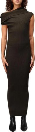 Courr&egrave;ges Bruine One-Shoulder Maxi Jurk - Dames - Kleedjes - Bruin - S - Kleedjes
