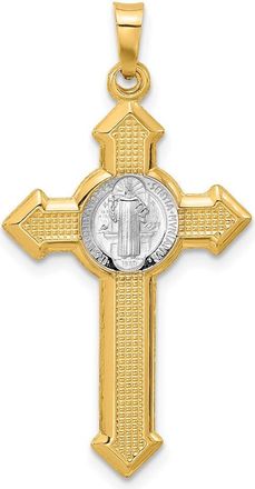Diamond2Deal 14k Two-tone Gold Textured Hollow Budded St Benedict Cross Pendent