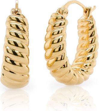 MAX + STONE 14k Gold Resin Filled Electroform Rope Textured Hoop Earrings