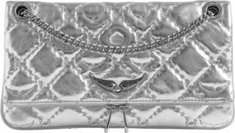 Zadig&Voltaire Tassen, Dames, Grijs, ONE Size, Leer, Metalen Monogram Gewatteerde Leren Clutch
