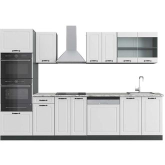 Vicco Mueble De Cocina R-line, Casa De Campo Blanca/antracita, 300 Cm Con Armario Alto, Et M&aacute;rmol