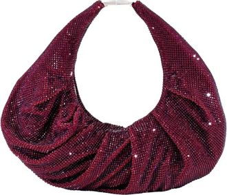 Benedetta Bruzziches Tassen, Dames, Paars, ONE Size, Satijn, Paarse kristalversierde top-handtas