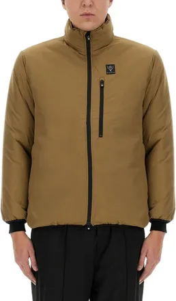 South2 West8 Brown Logo Mock Collar Jacket