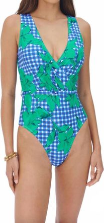 Hutch Salena One Piece Swimsuit In Teal Cobalt/teal Gingham Backed Floral