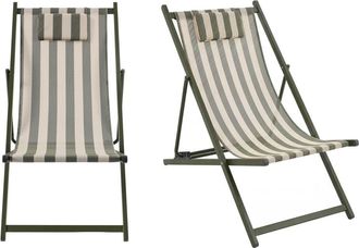 DRAWER Lote de 2 tumbonas de rayas y aluminio - Verde oliva