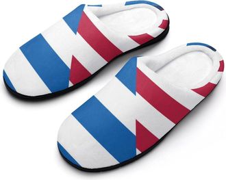 Generic U.S. And Greece Flag Fashion Cotton Slippers for Women Memory Foam House Slippers Non-Slip House Bedroom Shoes