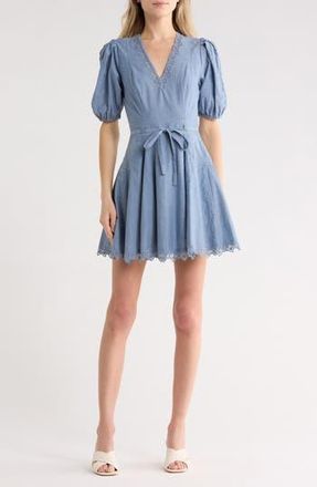Ulla Johnson Camilla Mesh Detail Cotton Minidress in Chambray at Nordstrom Rack, Size 10