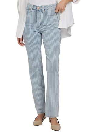 NYDJ Marilyn Stripe High Waist Straight Leg Jeans in Azure Stripe at Nordstrom, Size 14P