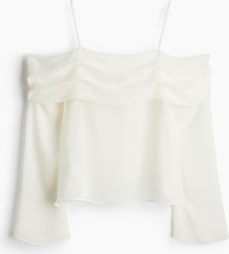 H&M Schulterfreies Chiffonshirt - White