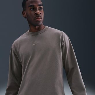 Nike Mens Nike Sportswear Premium Essentials Long-Sleeve T-Shirt in Grey | DO7390-289
