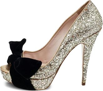Miu Miu 2023 130mm glitter pumps - Gold