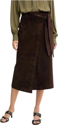 Never Fully Dressed Suede Midi Rok - Dames - Leren & Su&egrave;de rokken - Bruin - XS - Polyester - Rokken