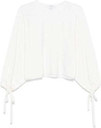 Max Mara Truien & Vesten, Dames, Wit, M, Beige Ronde Hals Sweater met Gebonden Manchetten