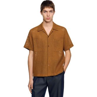 Sandro Openwork mesh shirt in Camel at Nordstrom, Size Xx-Large
