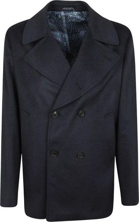 Etro Cappotto doppiopetto in lana e cashmere - - Coats - Uomo - Blu - L