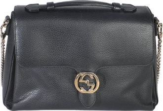 Gucci Black Leather Medium Interlocking G Flap Bag (Authentic Pre-Loved)