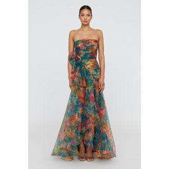 Theia Leora Rosette Ruffle Gown in Tapestry Roses at Nordstrom, Size 10