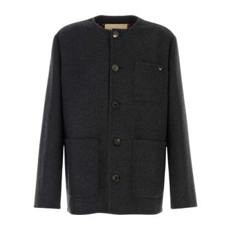 Valentino Garavani Double Wool Caban Met Metallic V Detail - Heren - Jassen - Grijs - Maat: L Wol