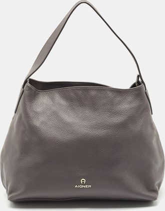 Aigner Grey Leather Zip Hobo