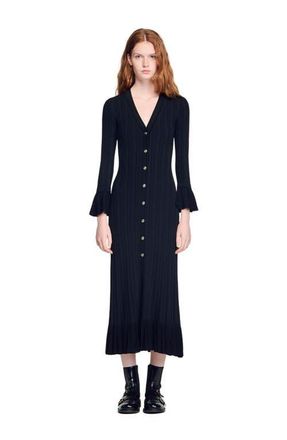 Sandro Knit maxi dress with ruffle in Black at Nordstrom, Size 36 Eu