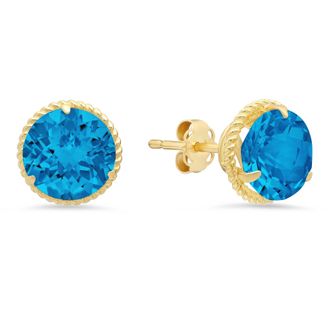 MAX + STONE 14k Yellow Gold Roped Halo Round-Cut Gemstone Stud Earrings (8mm)