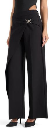 Mani&egrave;re De Voir Beryl Wrap Front Tailored Trousers With Hardware Detail in Black at Nordstrom, Size 10