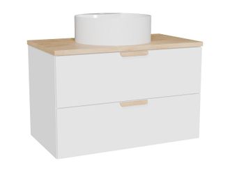 Vente-Unique Mueble de ba&ntilde;o suspendido con lavabo sobre encimera redondo - Blanco - A80 cm - AVORELI