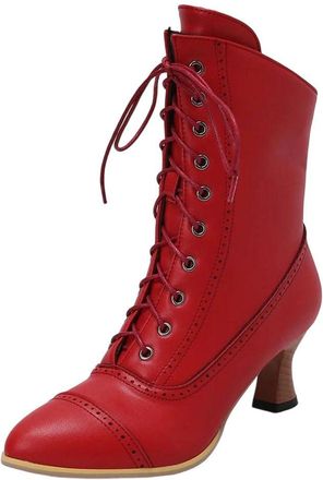 Generic Womens Ankle Boots Lace-Up Steampunk High Heel Thick Sole Short Dress Shoes